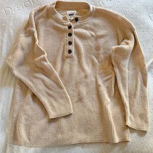 Aerie - Beige Ribbed Henley Sweater